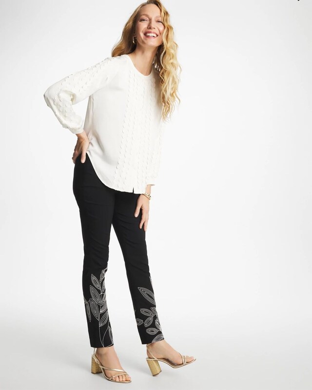 Floral Soutache Brigitte Slim Pull-On Ankle Pants - image 2